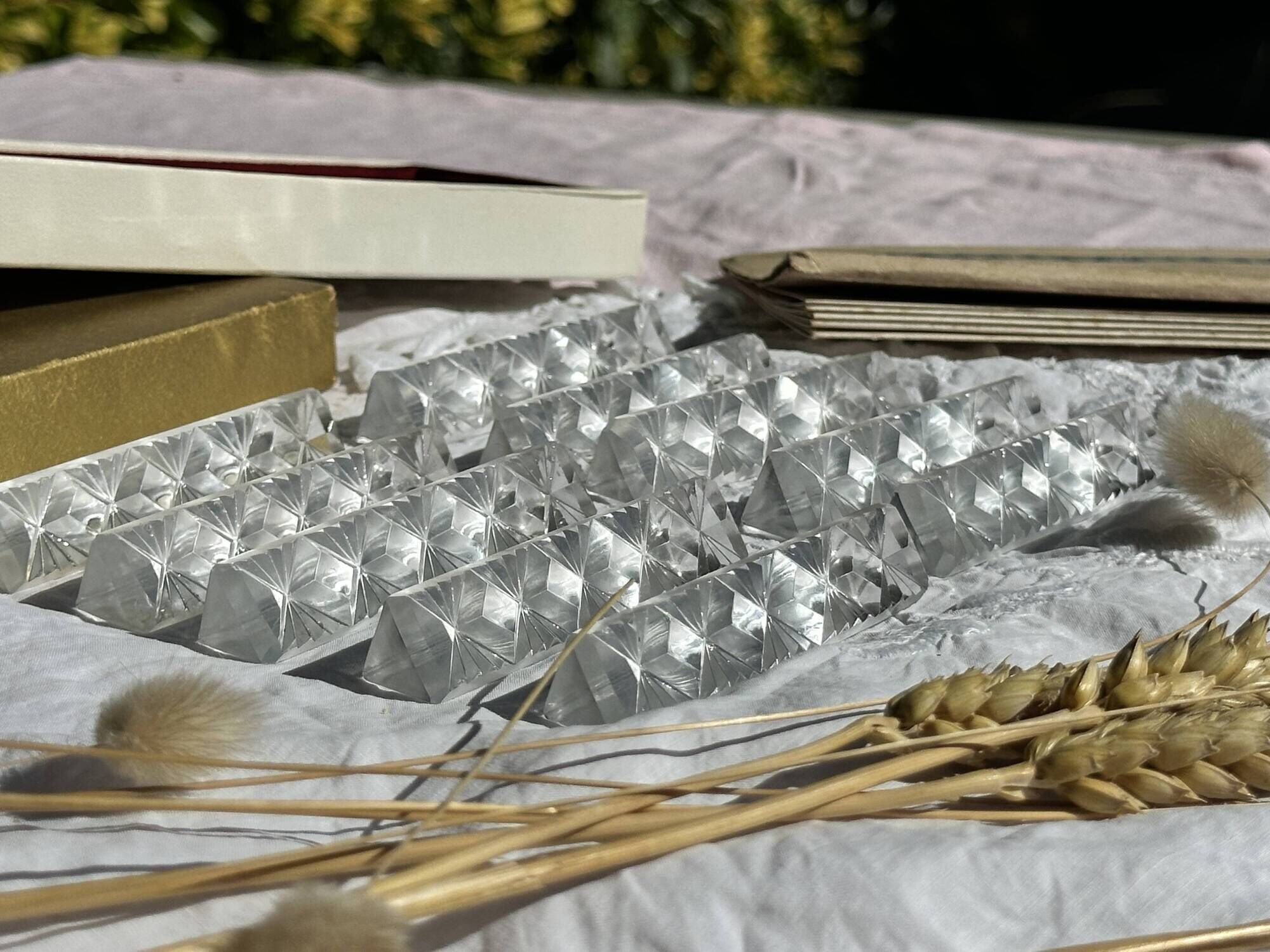 Set of 10 Vintage Cut Crystal Knife Rests // Tableware