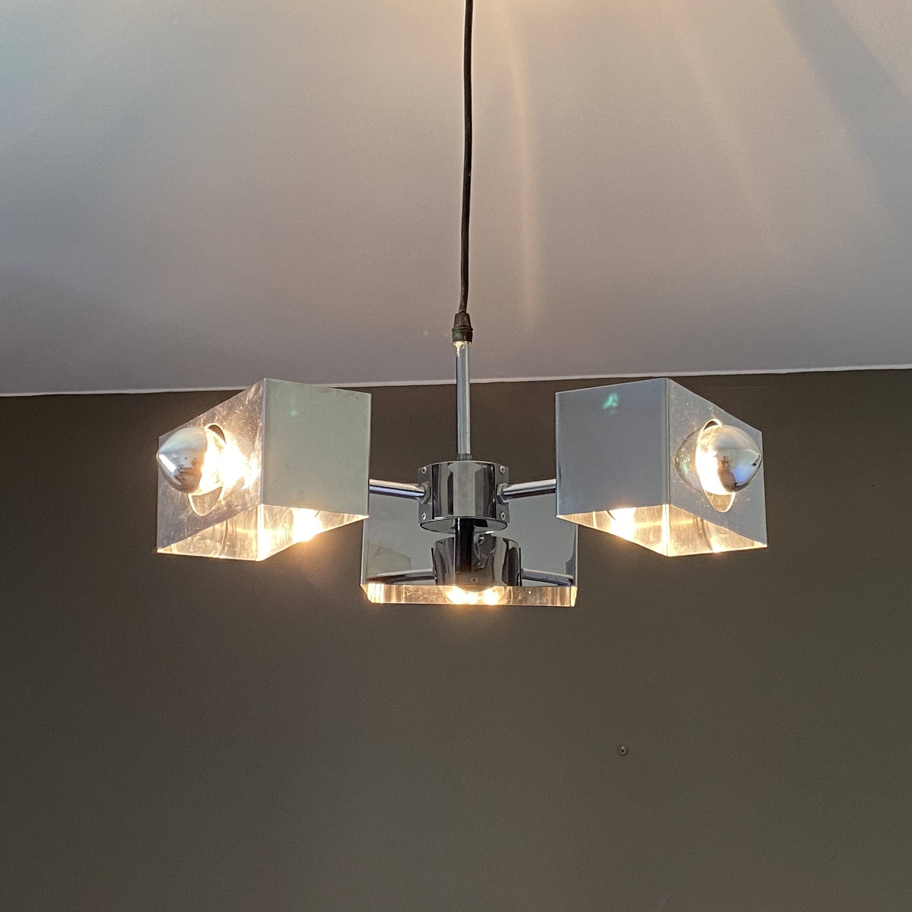 Space age pendant light. 1970. Chrome steel.