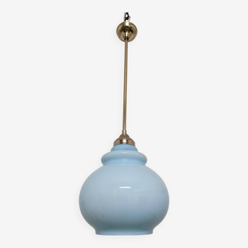 Art Deco style pendant lamp in brass and blue opaline