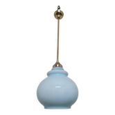 Art Deco style pendant lamp in brass and blue opaline