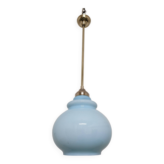 Art Deco style pendant lamp in brass and blue opaline