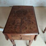 Pair of Louis Philippe style walnut bedside tables / work tables with flap