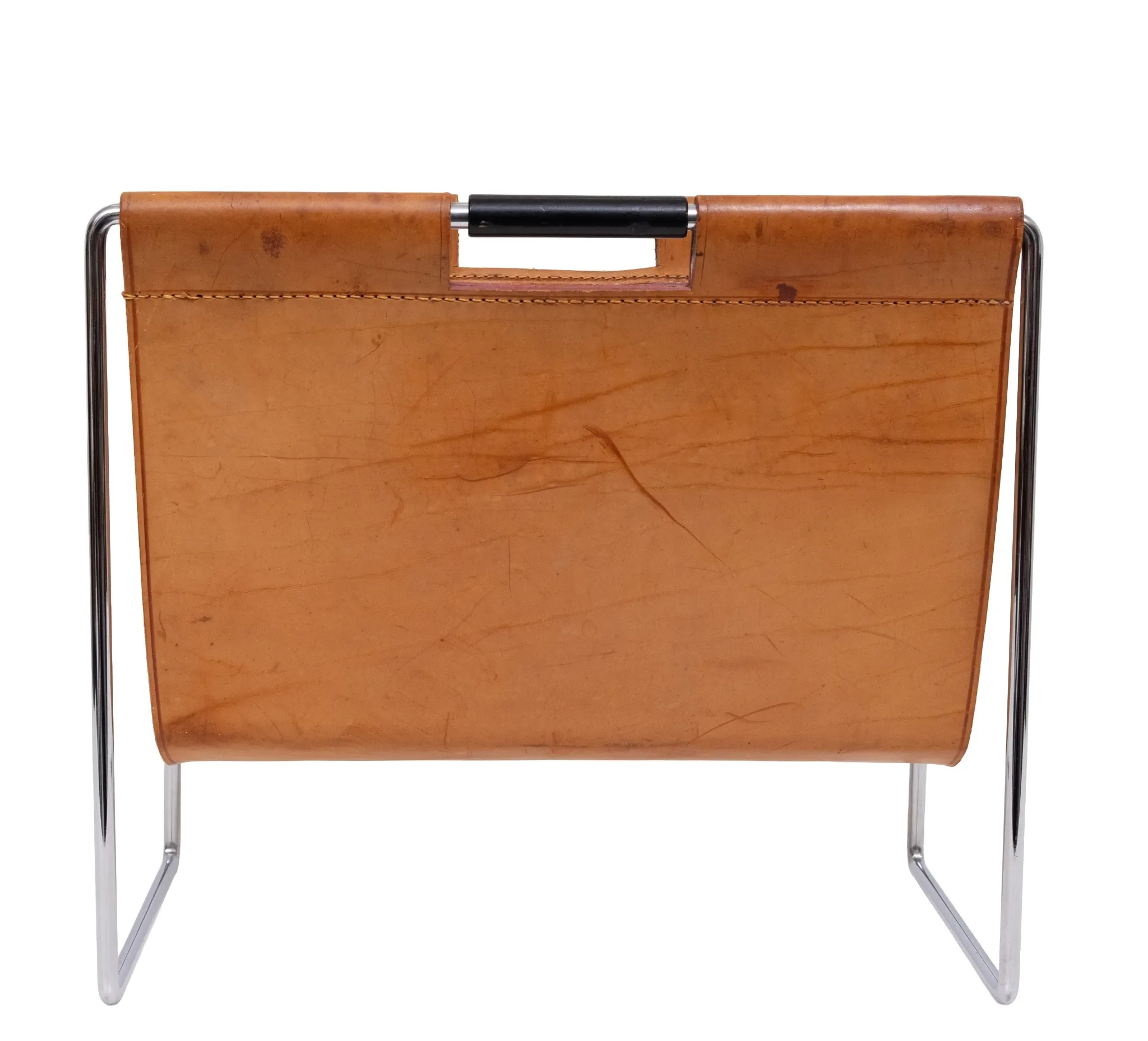 Brabantia Cognac color Leather Magazine holder 1960 Holland Status: Publish