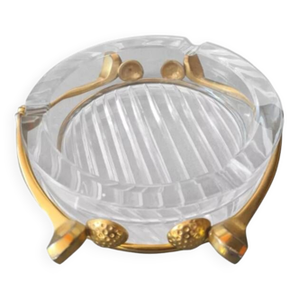 Lancel crystal ashtray with gold golf pattern