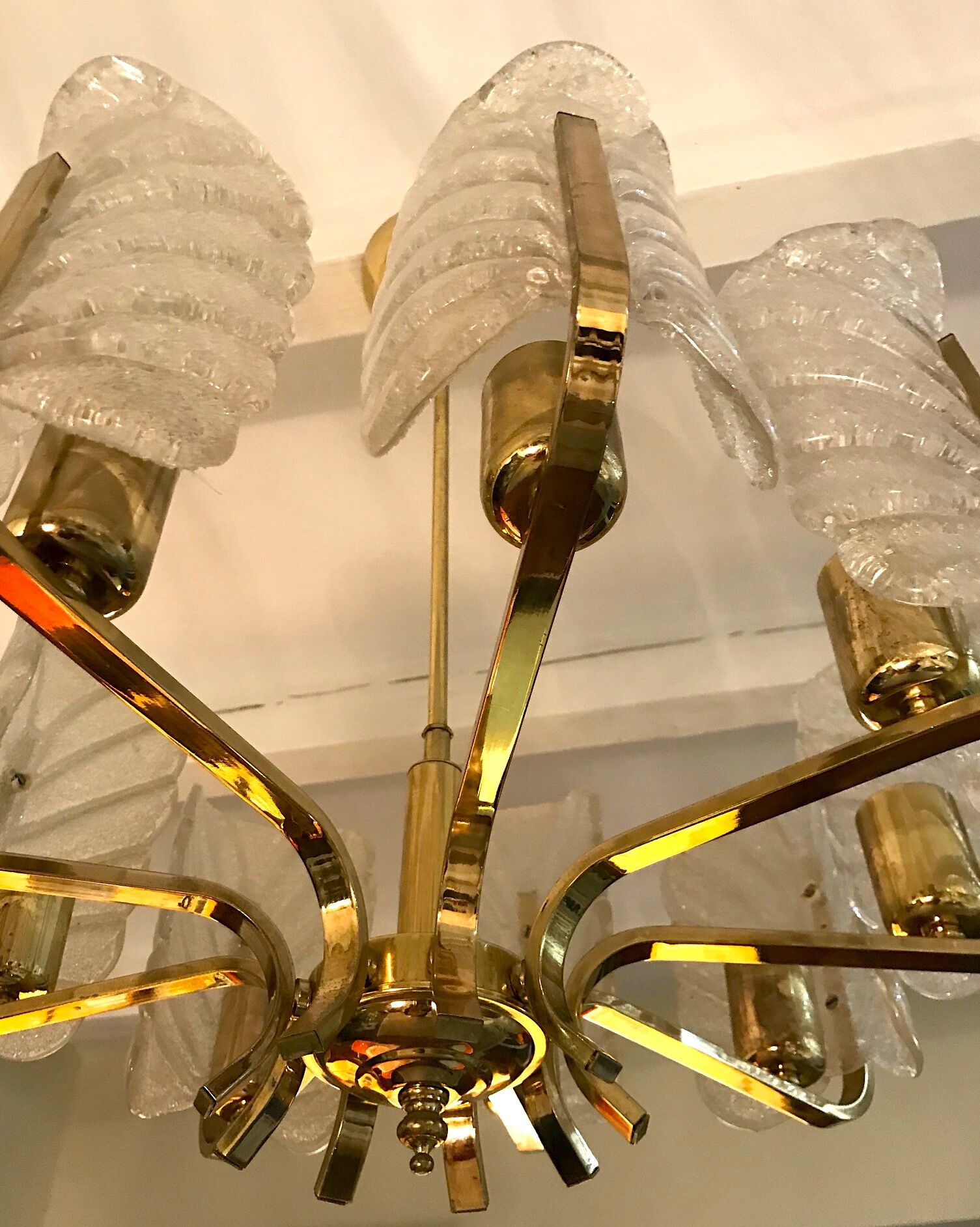 Chandelier Carl Fagerlund by Orrefors with 9 Murano leaves 1960