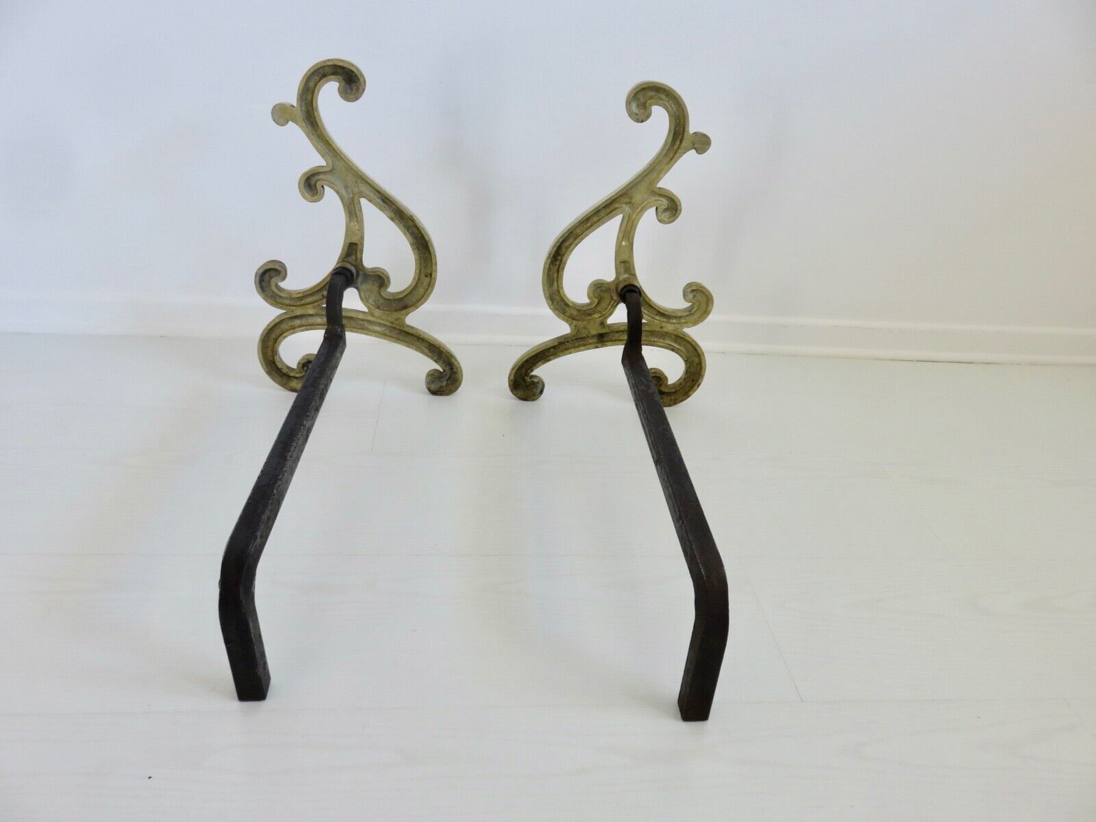 Asymmetrical art nouveau bronze chenets