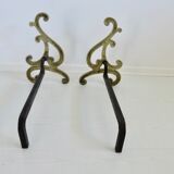 Asymmetrical art nouveau bronze chenets