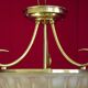 French mid century 3 bulb brass semi flush ceiling light opaque glass shade