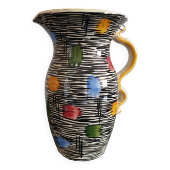 Vintage ceramic pitcher with brightly colored designs West Germany 118