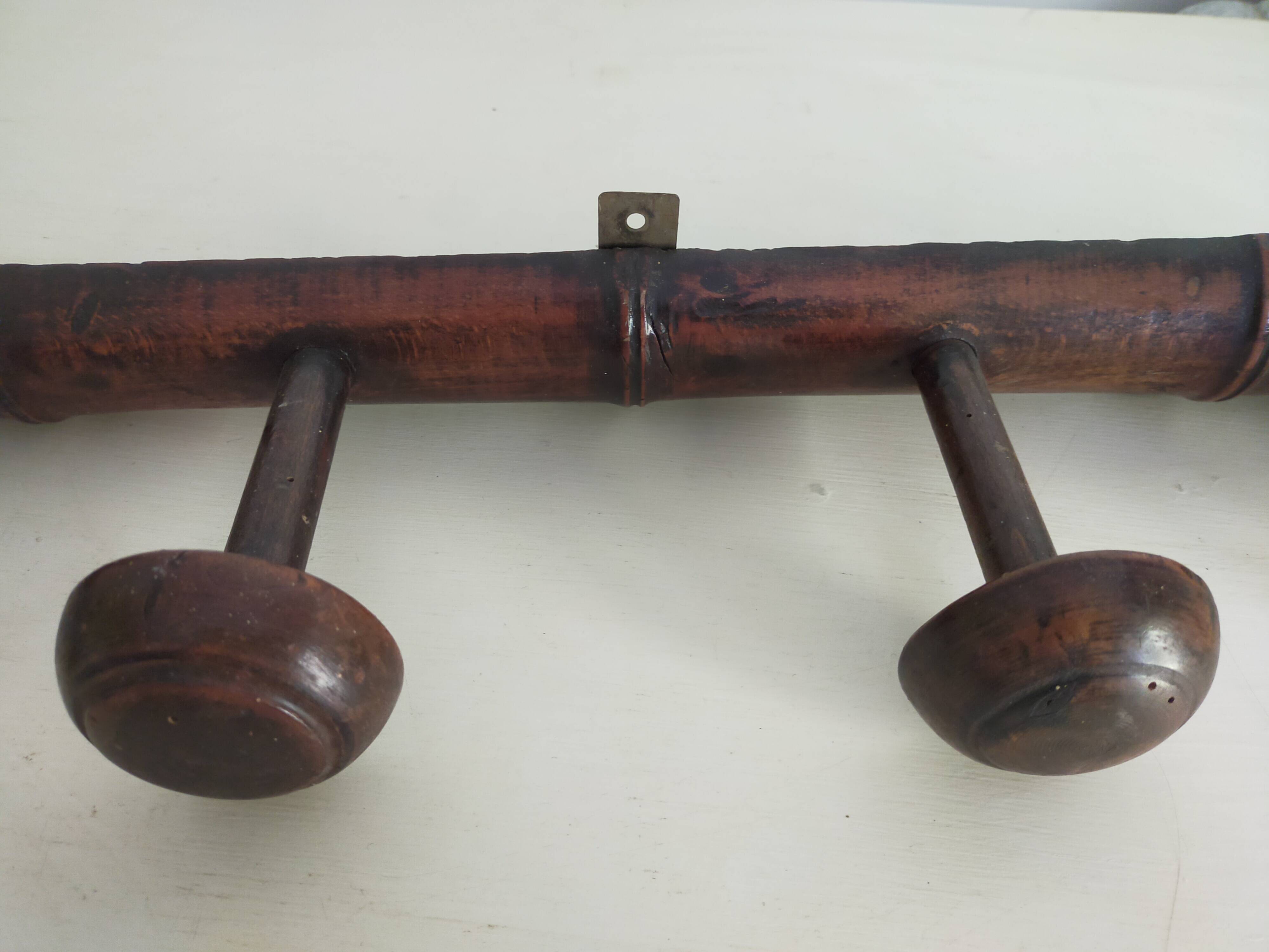 Patère murale vintage  bois décor bambou