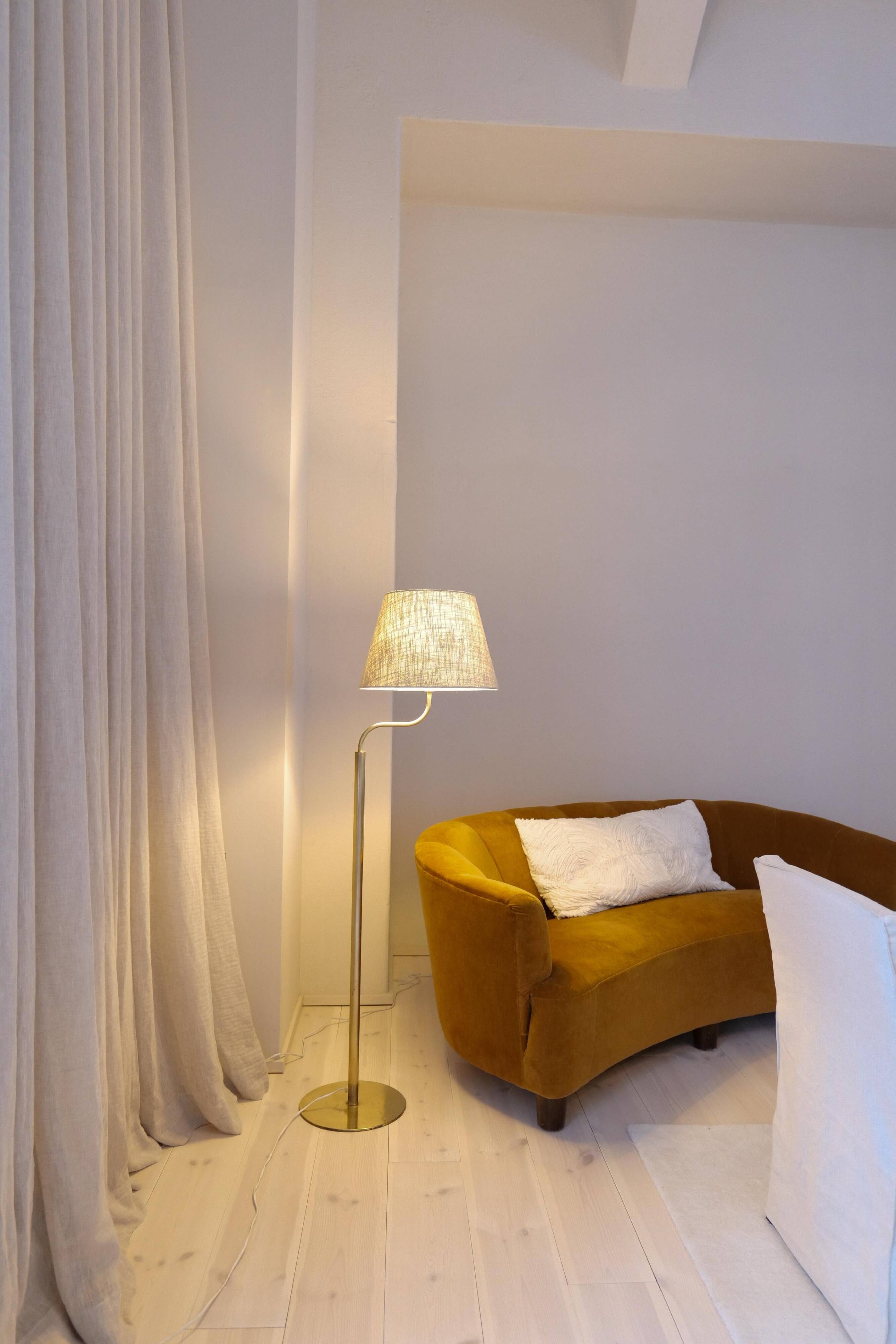 Sculptural modern brass floor lamps from the mid-century Luxus, Sweden, 1970s.