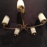 Brass and opaline chandelier