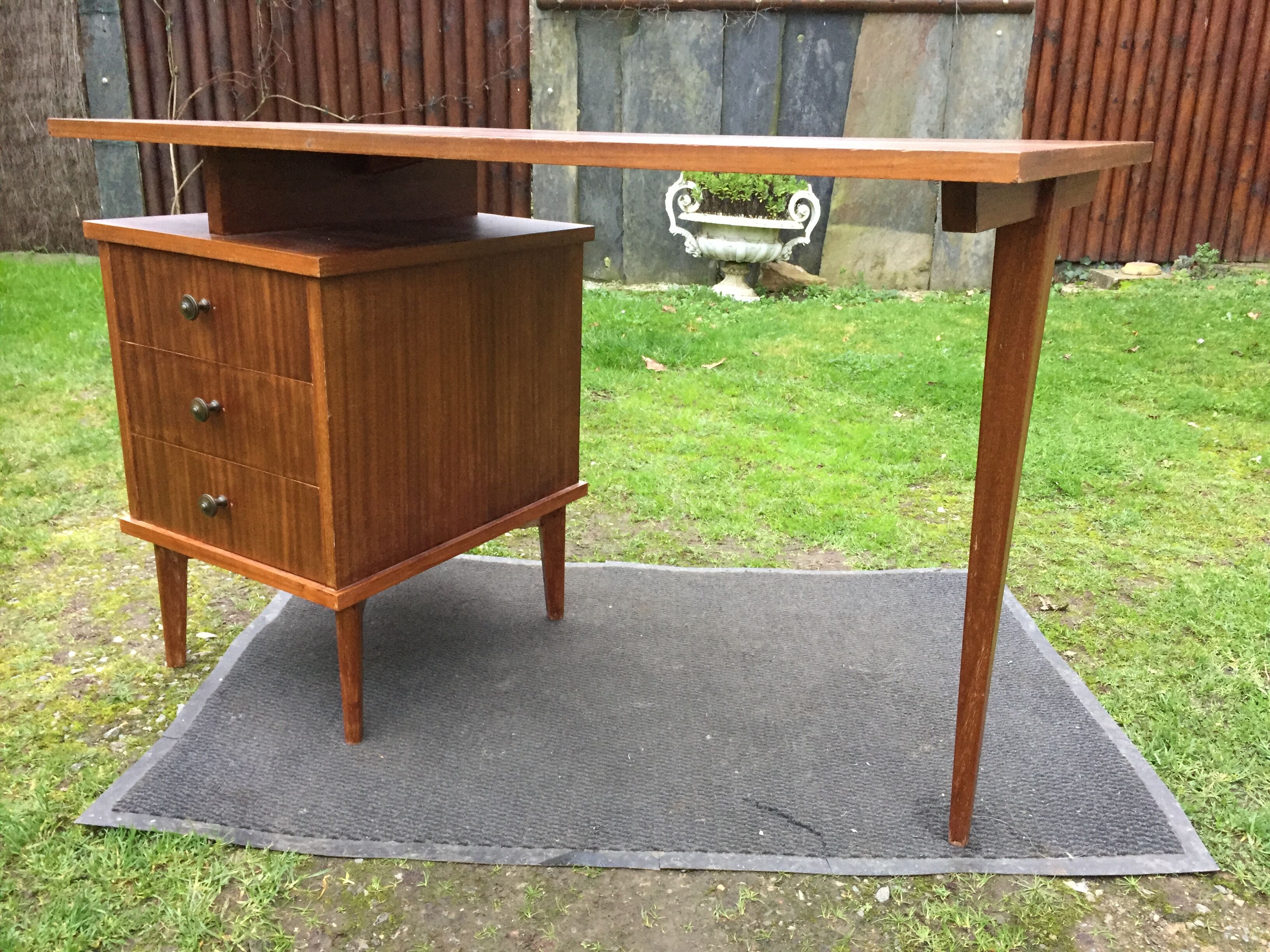 Vintage teak desk with 5 feet compass and 3 drawers