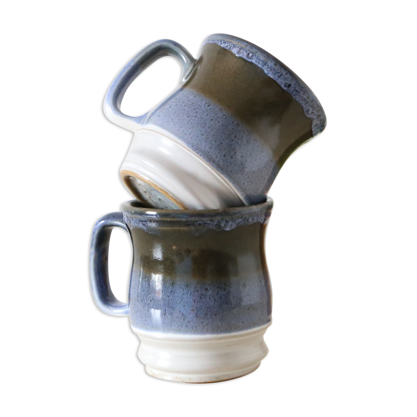 Set of 2 mugs in stoneware, artisanal pottery, made in England, vintage, 1980