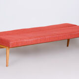 Red Midcentury Modern Oak Sofa, 1950s, Original well preserved upholstery