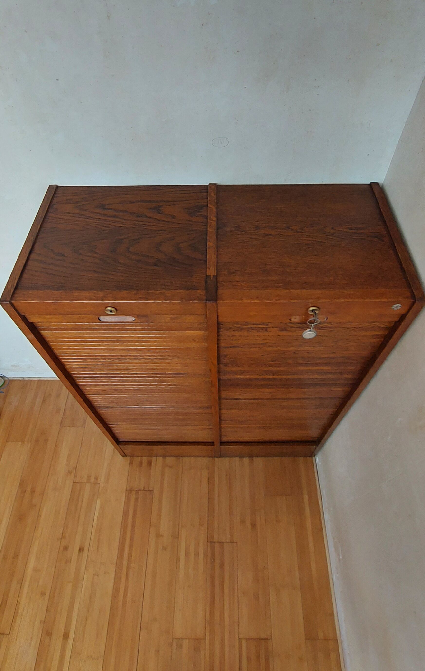 Double frame cabinet with solid oak curtains 50s