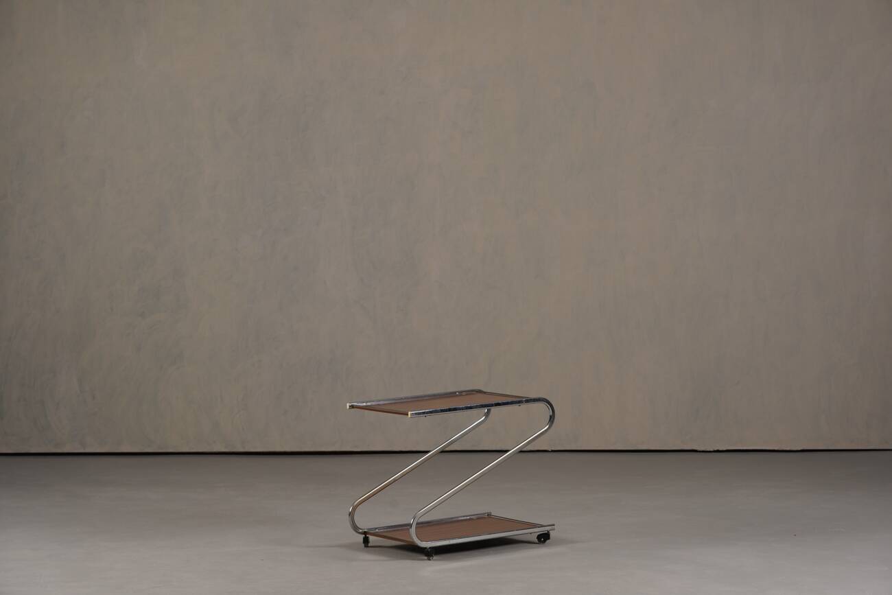 Vintage aluminium and plywood bar cart, Germany 1980s