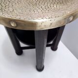 Secessionist Durmast Coffee Table with a Shelf and a Round Brass Top, Austria