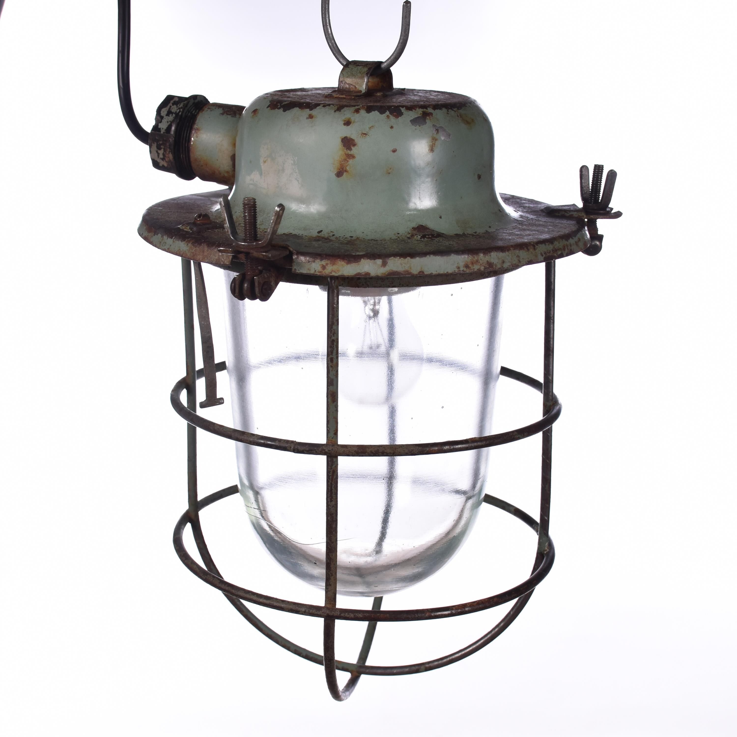 Industrial cage lamp green