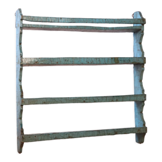 Old Burmese teak wall shelf original blue patina