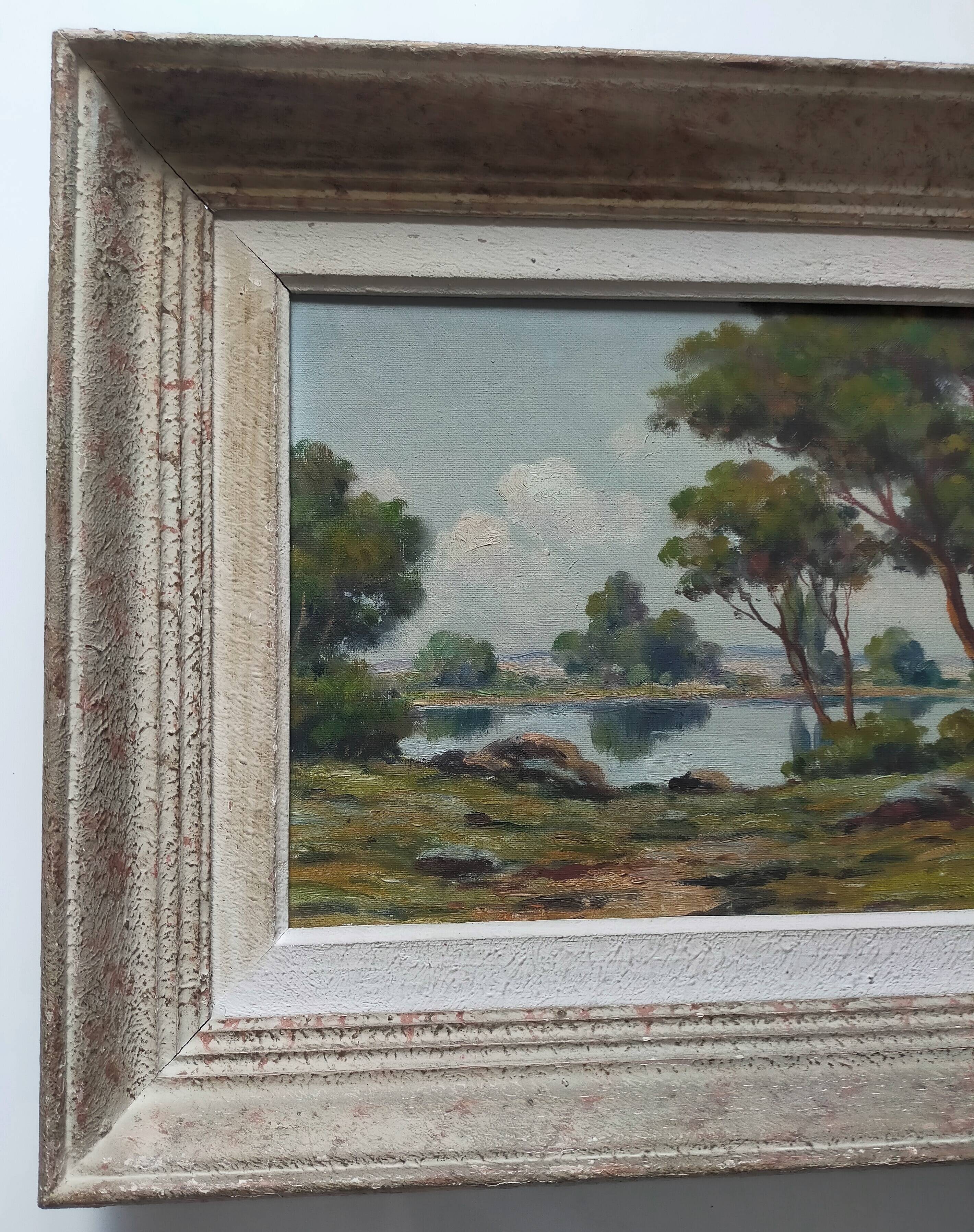 Oil on canvas signed Gaston Aubert Landscape of the countryside
