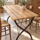Vintage folding table in wood and black metal – slatted top