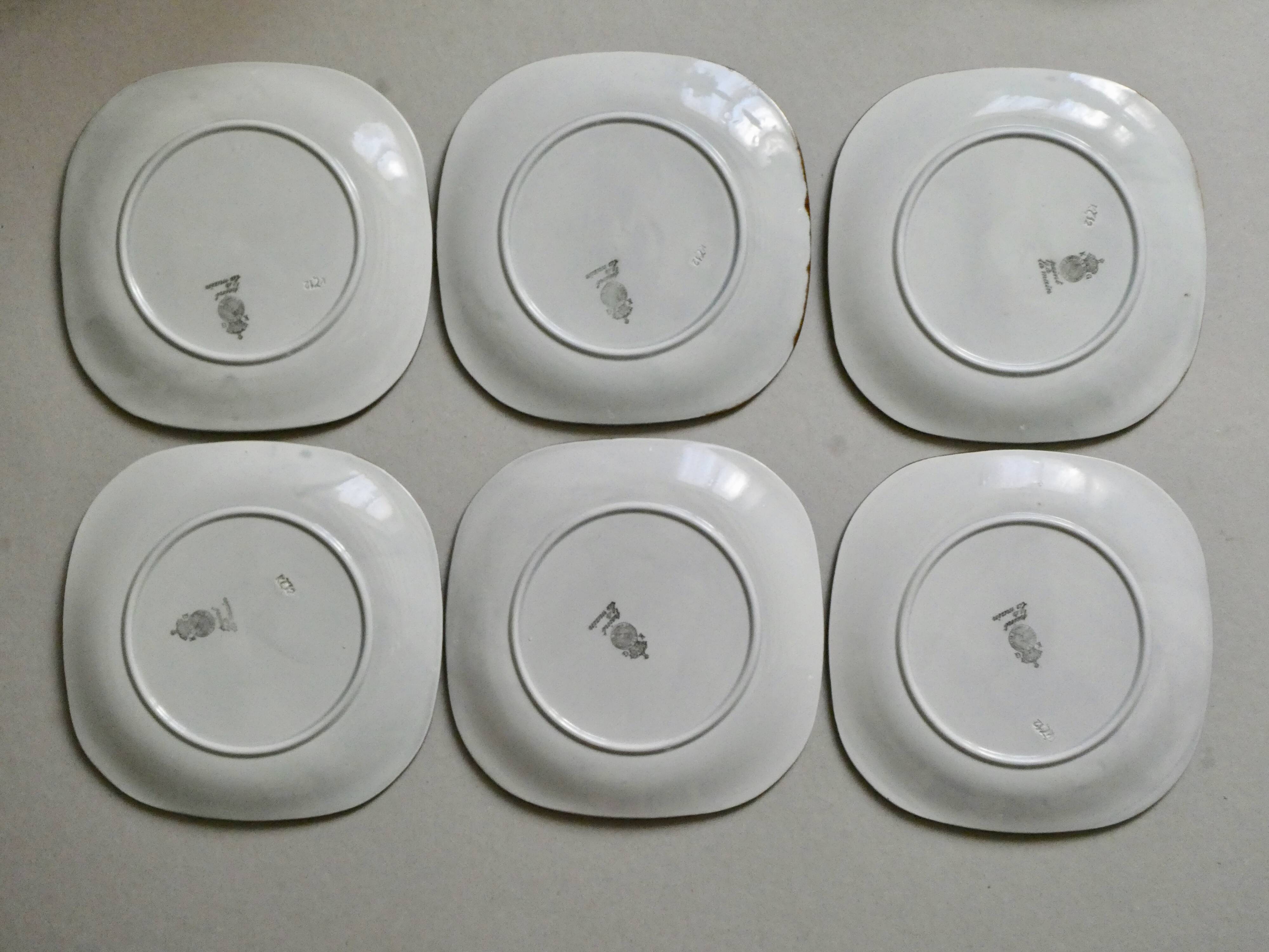 Lot of 6 plates KG Lunéville Badonviller, hand-painted, 60s