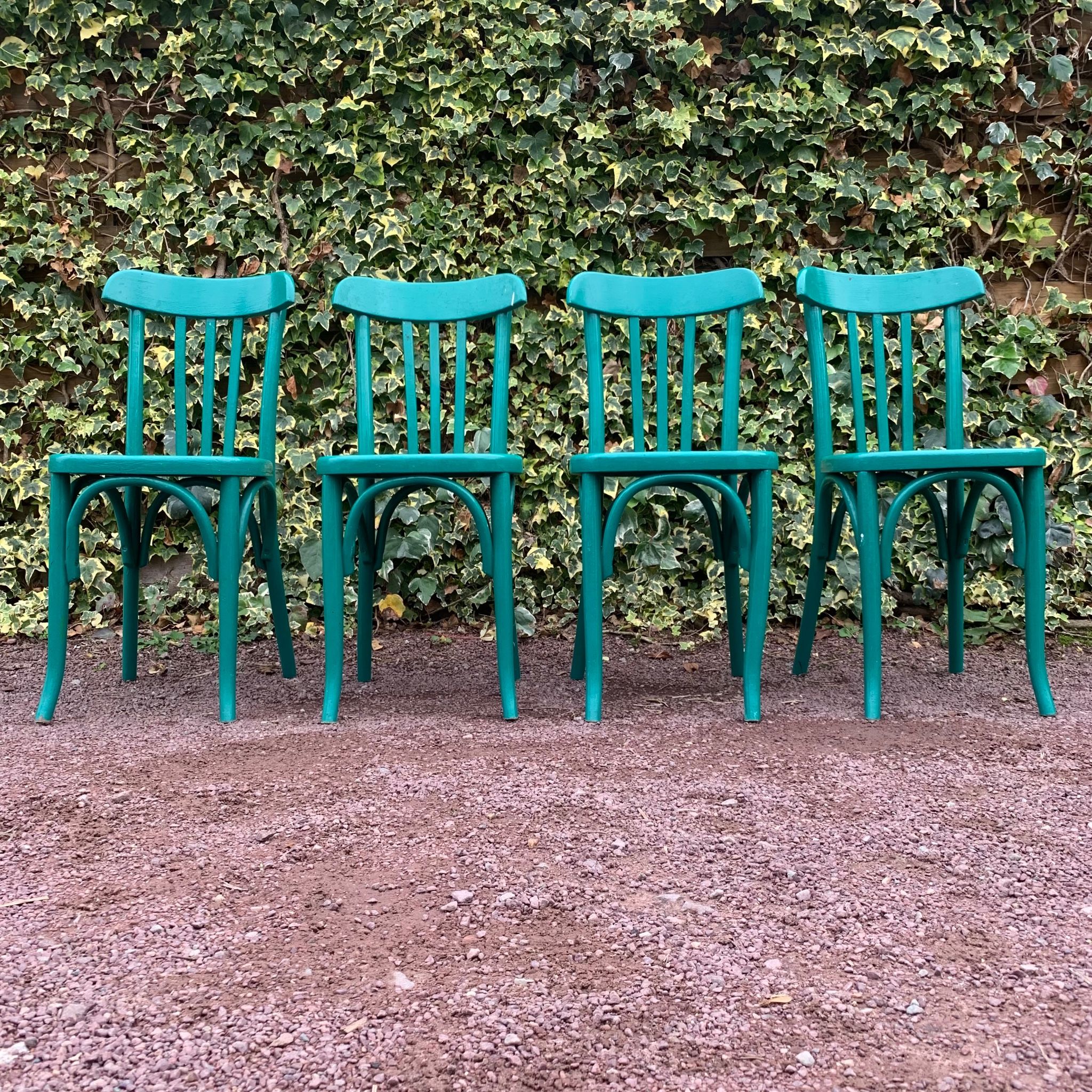 Set of 4 green bistro chairs