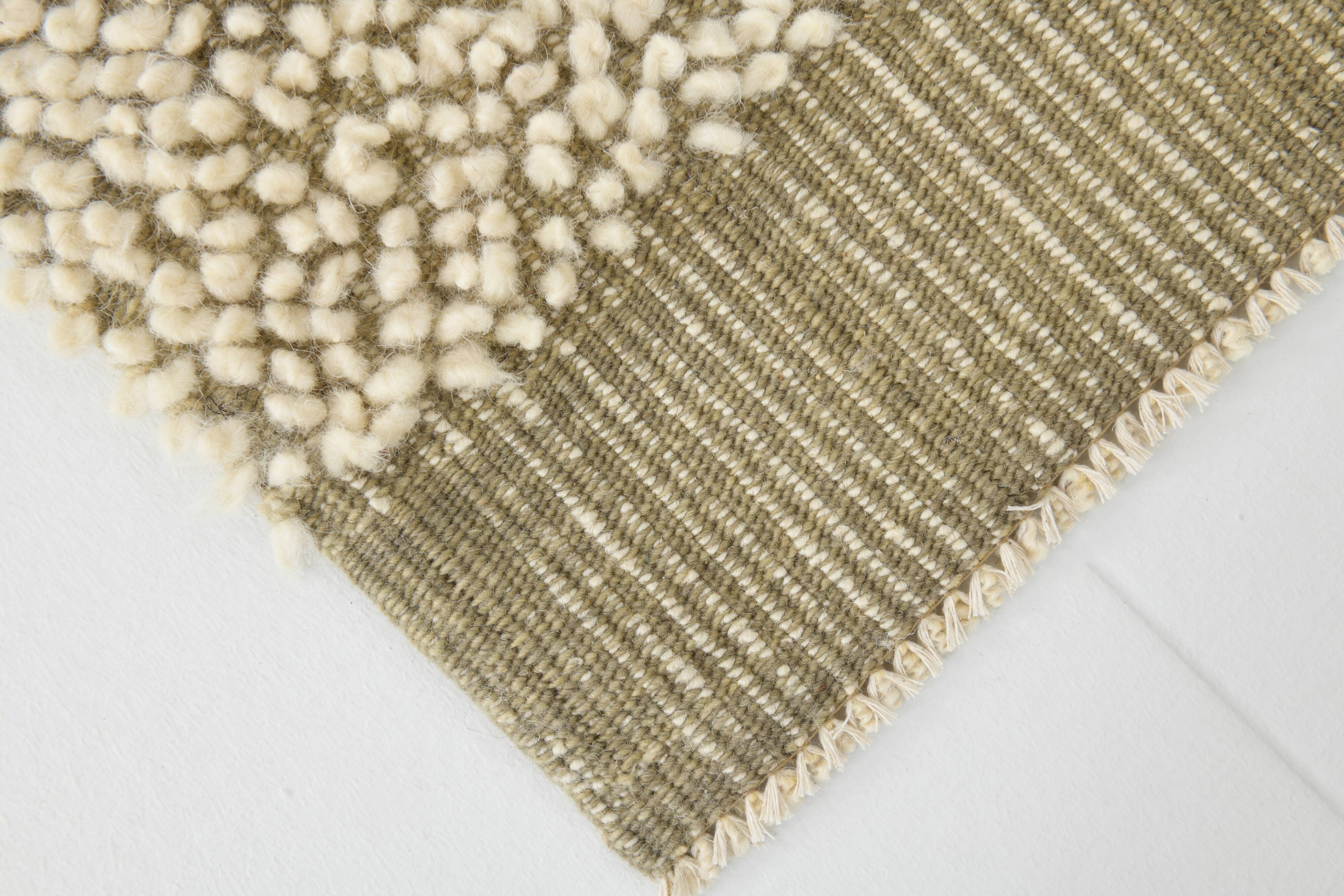 4x7 Army Green & Beige Modern Kilim Rug, 130x215Cm