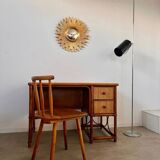 Ancien miroir soleil doré œil de sorcière bombé en résine, années 70