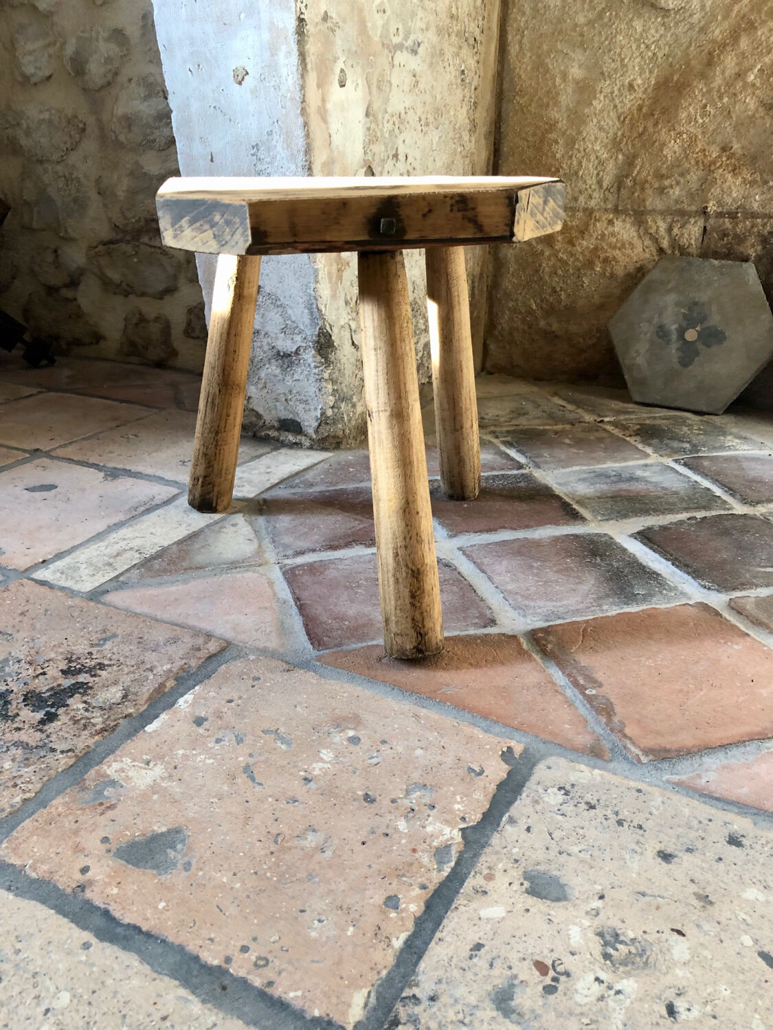 Renovated tripod farm stool