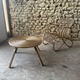 Ensemble table basse et fauteuils en roseau - années 50