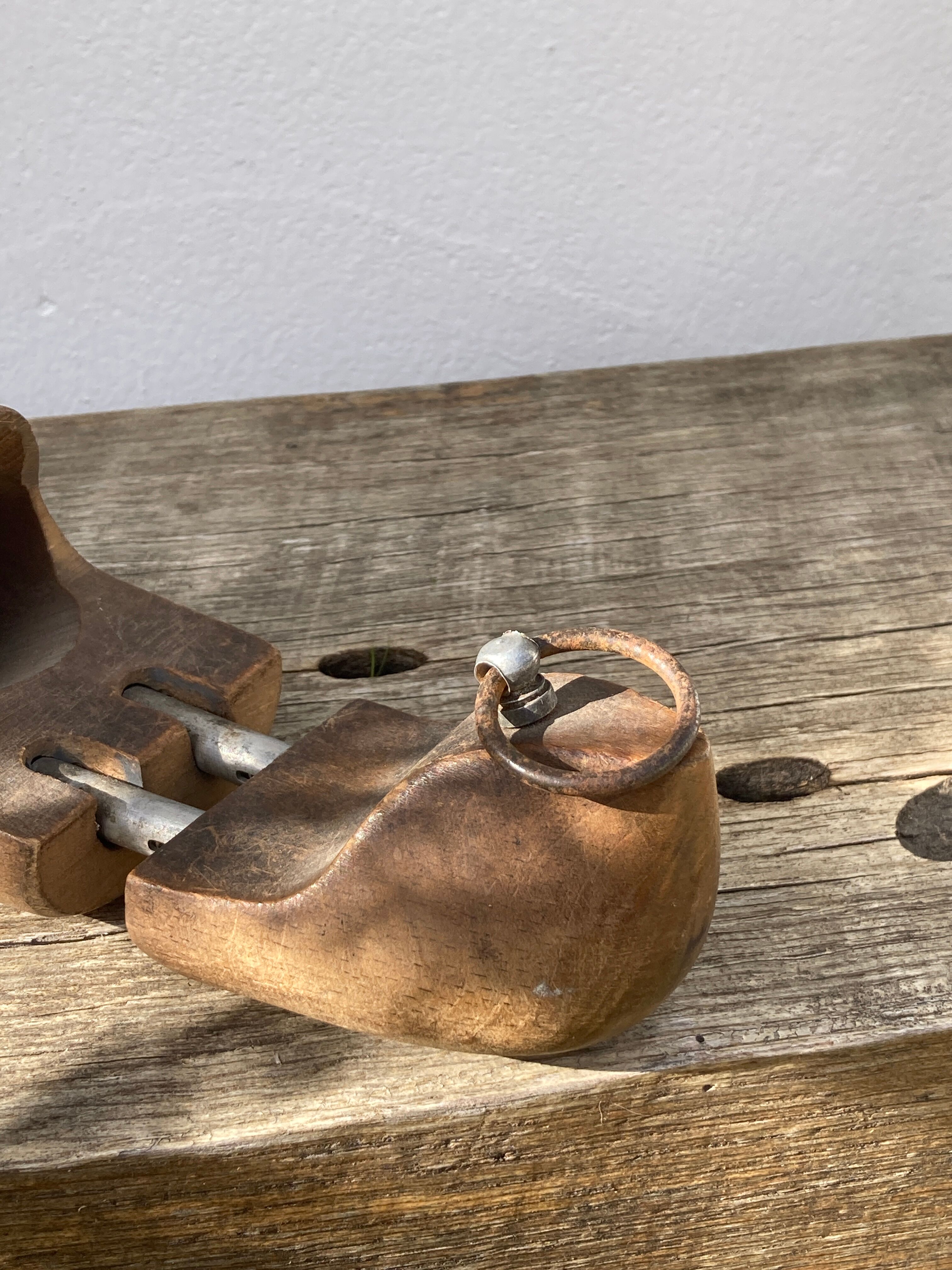 Old wooden shoe trees shapes vintage shoes