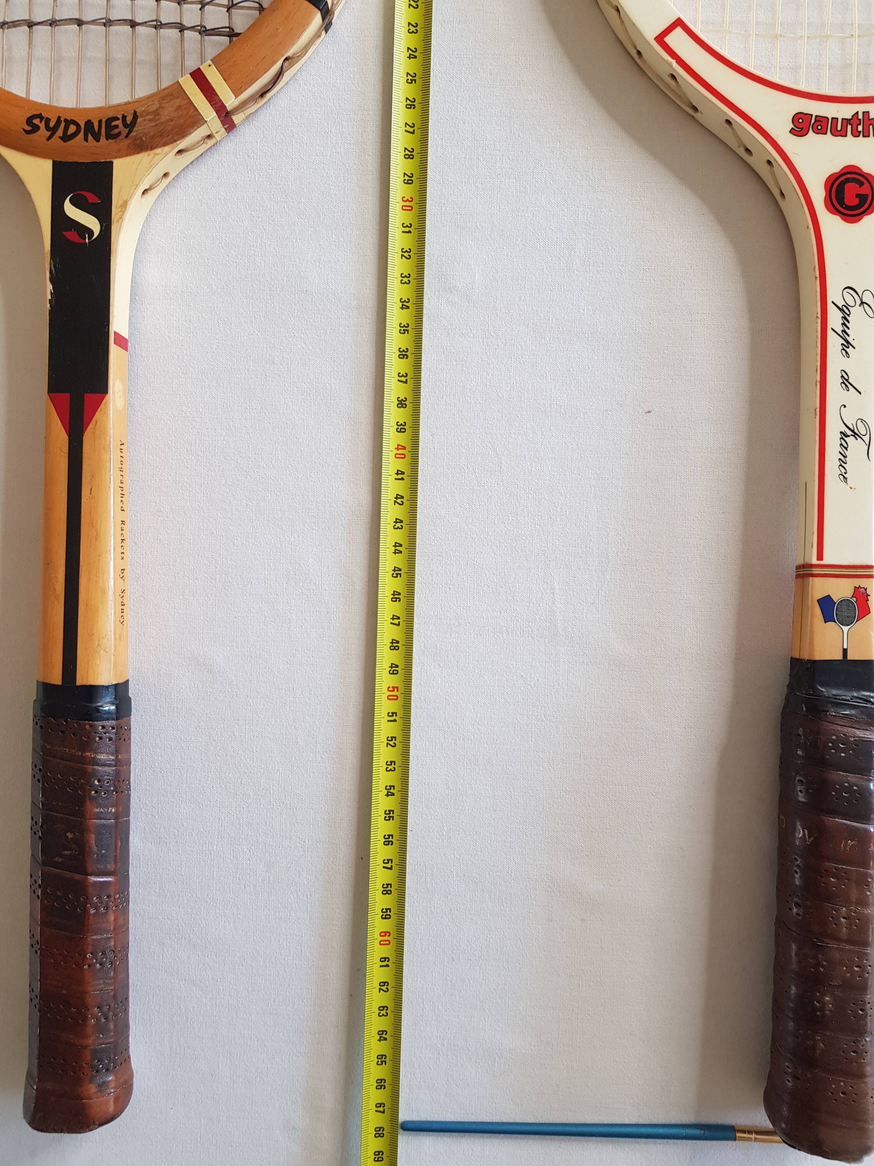 Two vintage collector tennis rackets, "Robert Haillet" and "Team de France"