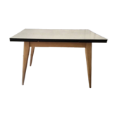 Table vintage en Formica vert d'eau avec rallonges – Piétement en bois