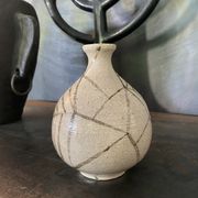 Vase ball ceramic vintage spider pattern signed mid century