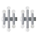 Pairs of Italian chrome wall sconces in the Sciolari style, 1970s.
