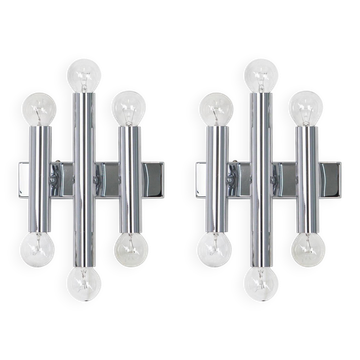 Pairs of Italian chrome wall sconces in the Sciolari style, 1970s.