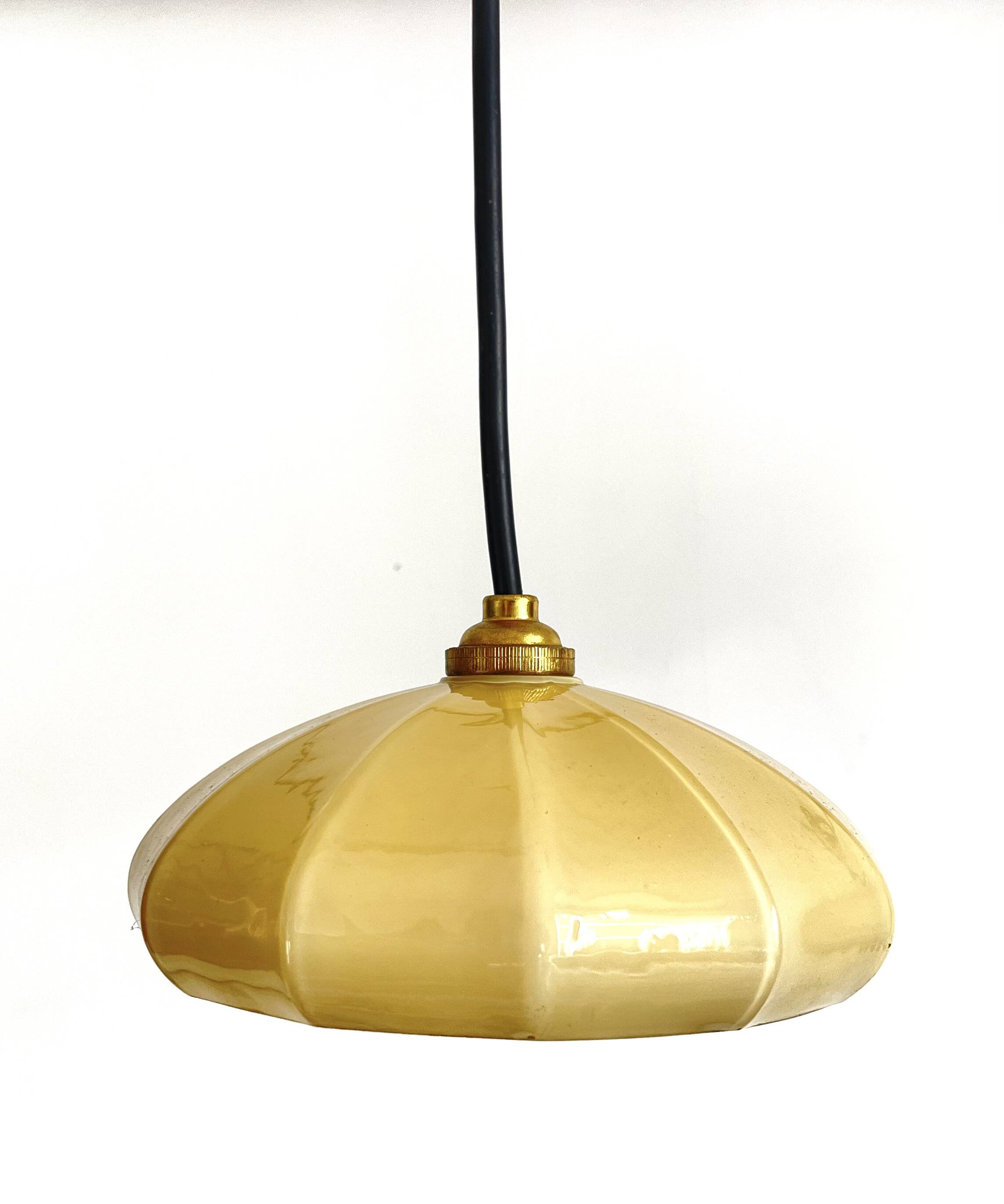 Small yellow opaline cup pendant light