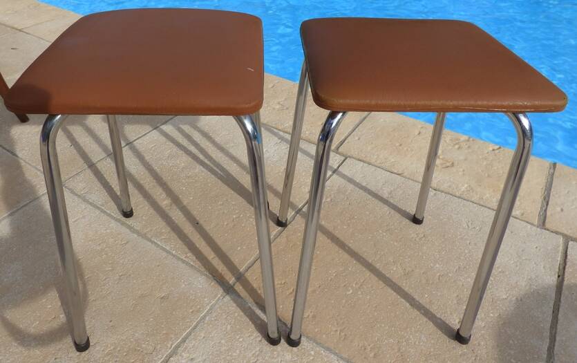 2 vintage stools with faux leather tops