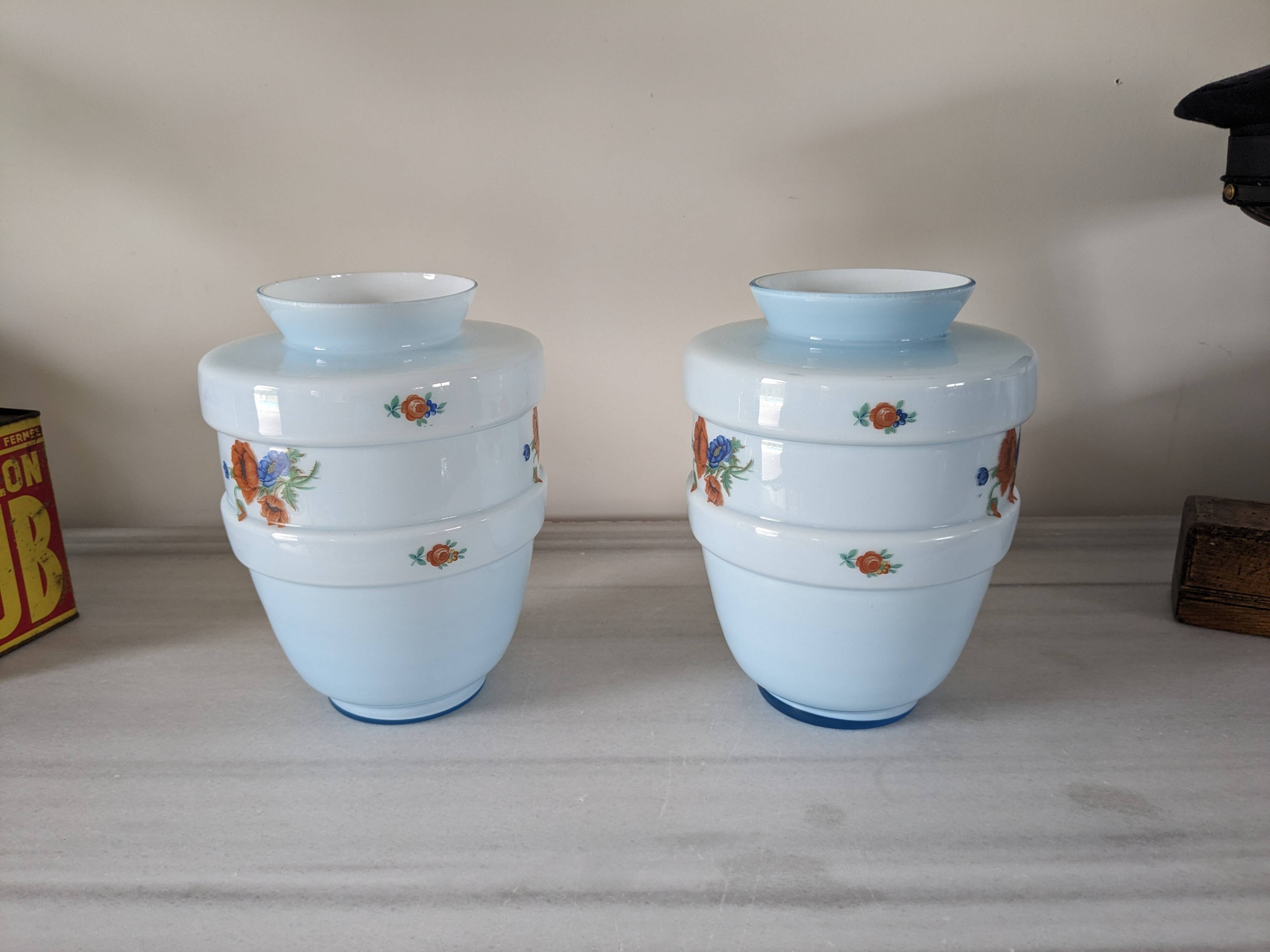 Pair of vintage blue opaline vases