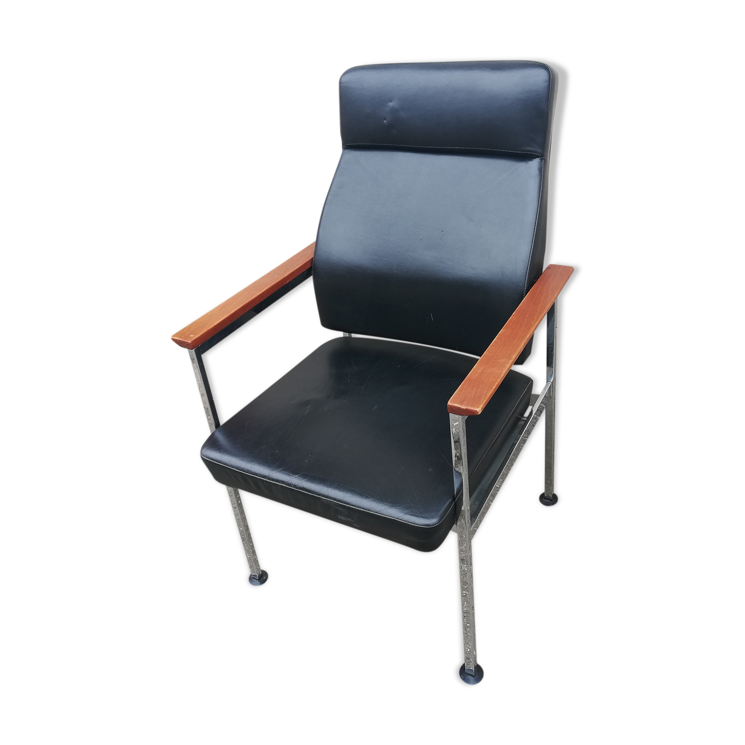 Vintage leather and teak armchair