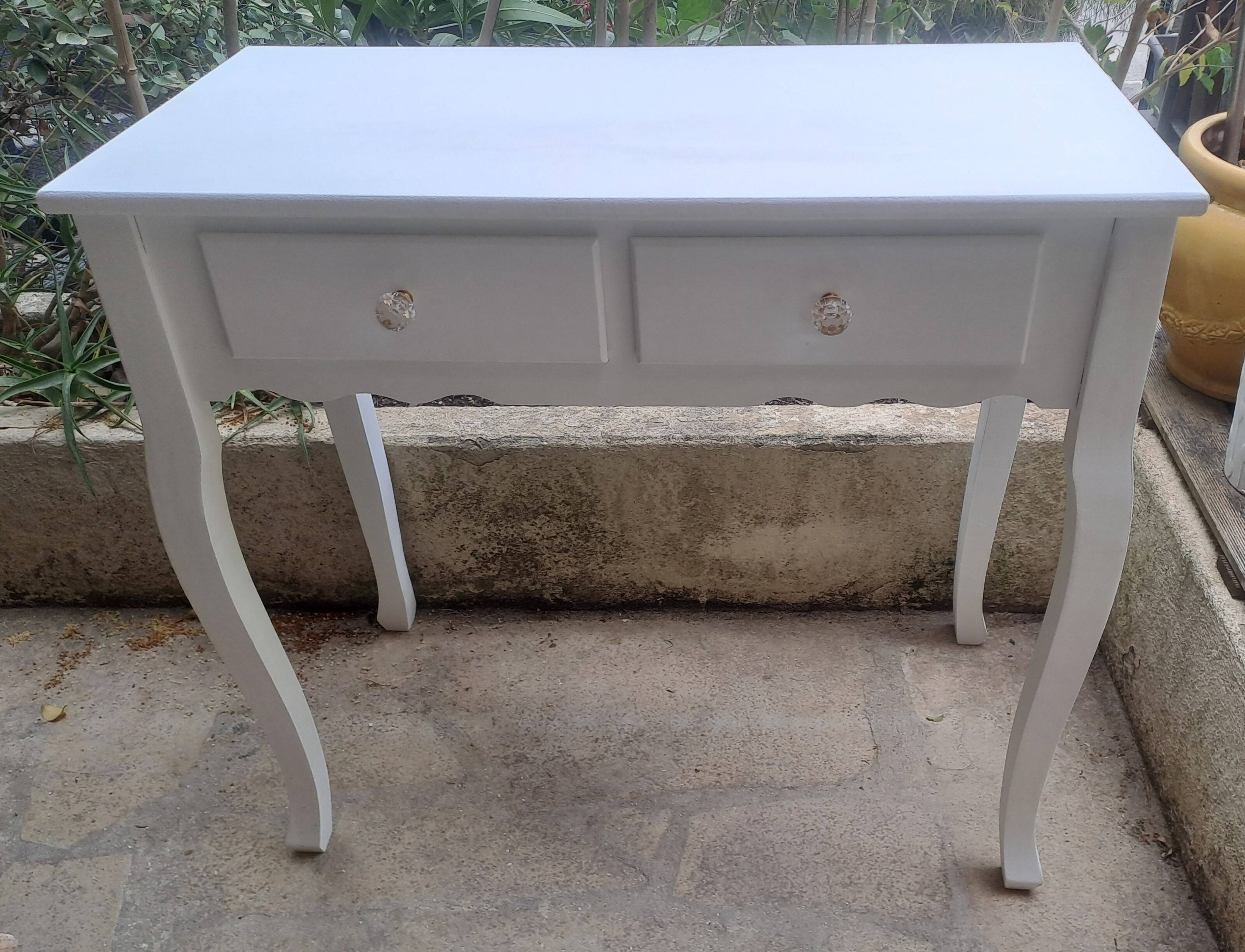 Dressing table console in white painted wood France 2000 / vintage retro classic bedroom decoration