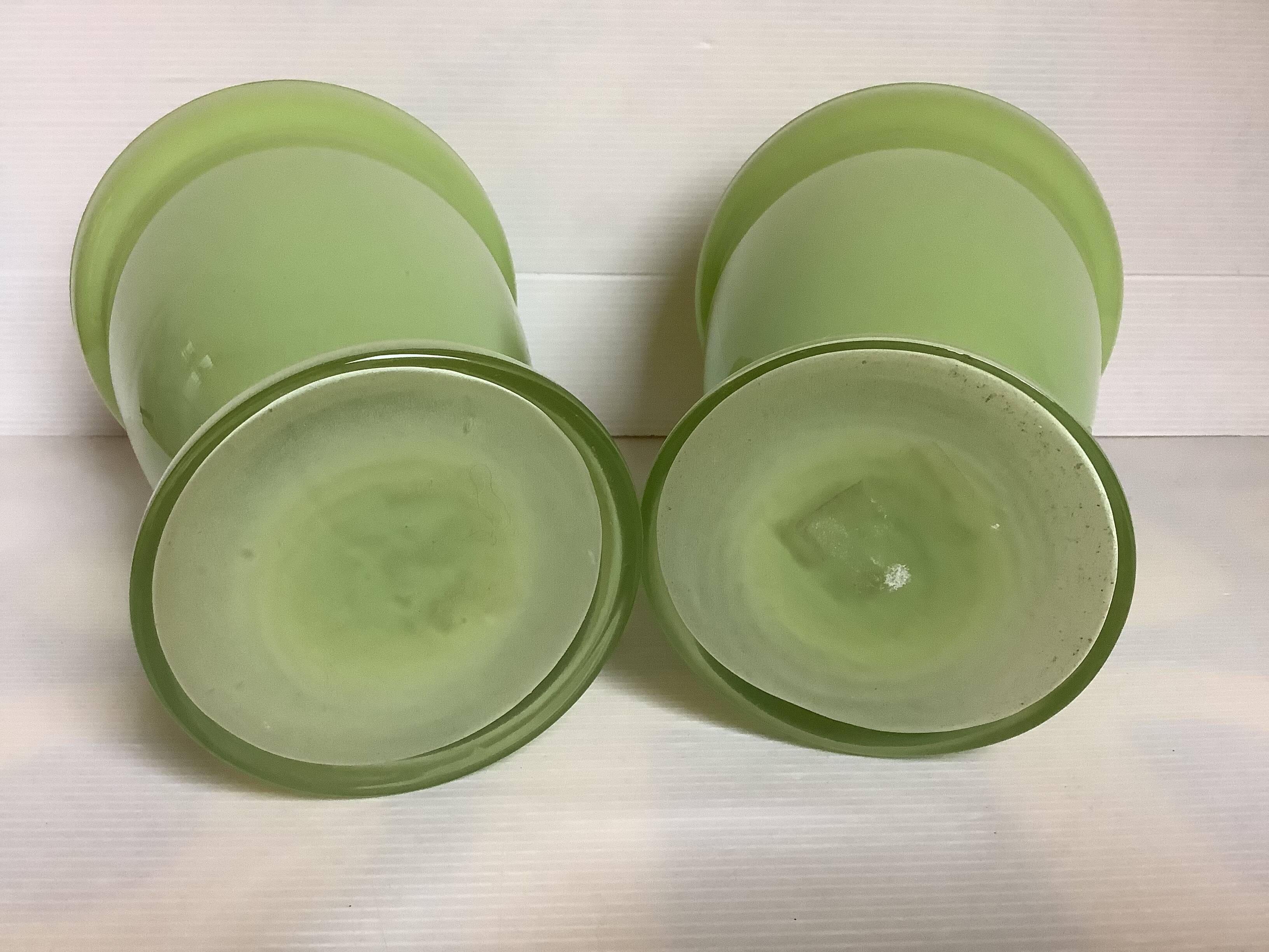 Pair of green glass paste vases