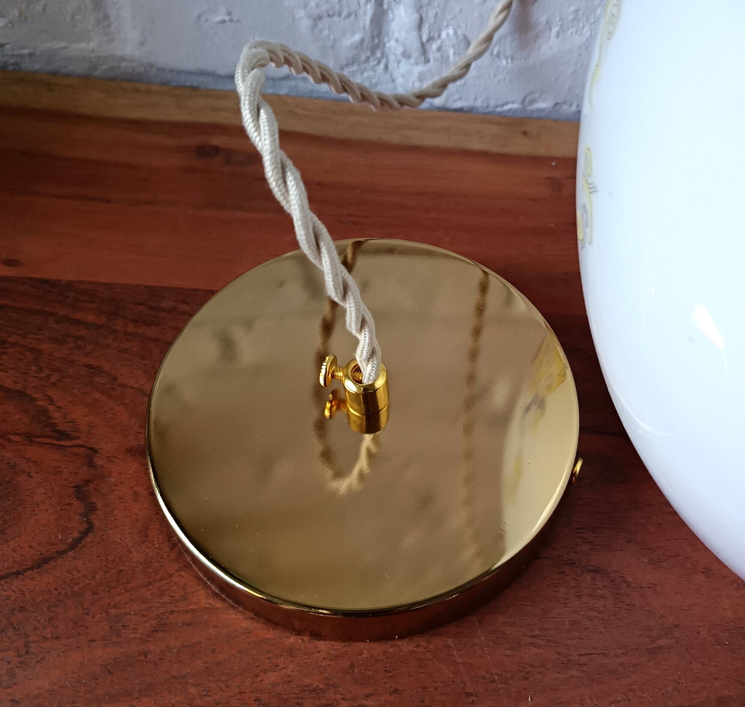Vintage opaline glass pendant, multicoloured geisha patterns 1960, Anouck