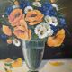 Antique still life painting, bohemian country decor, floral bouquet