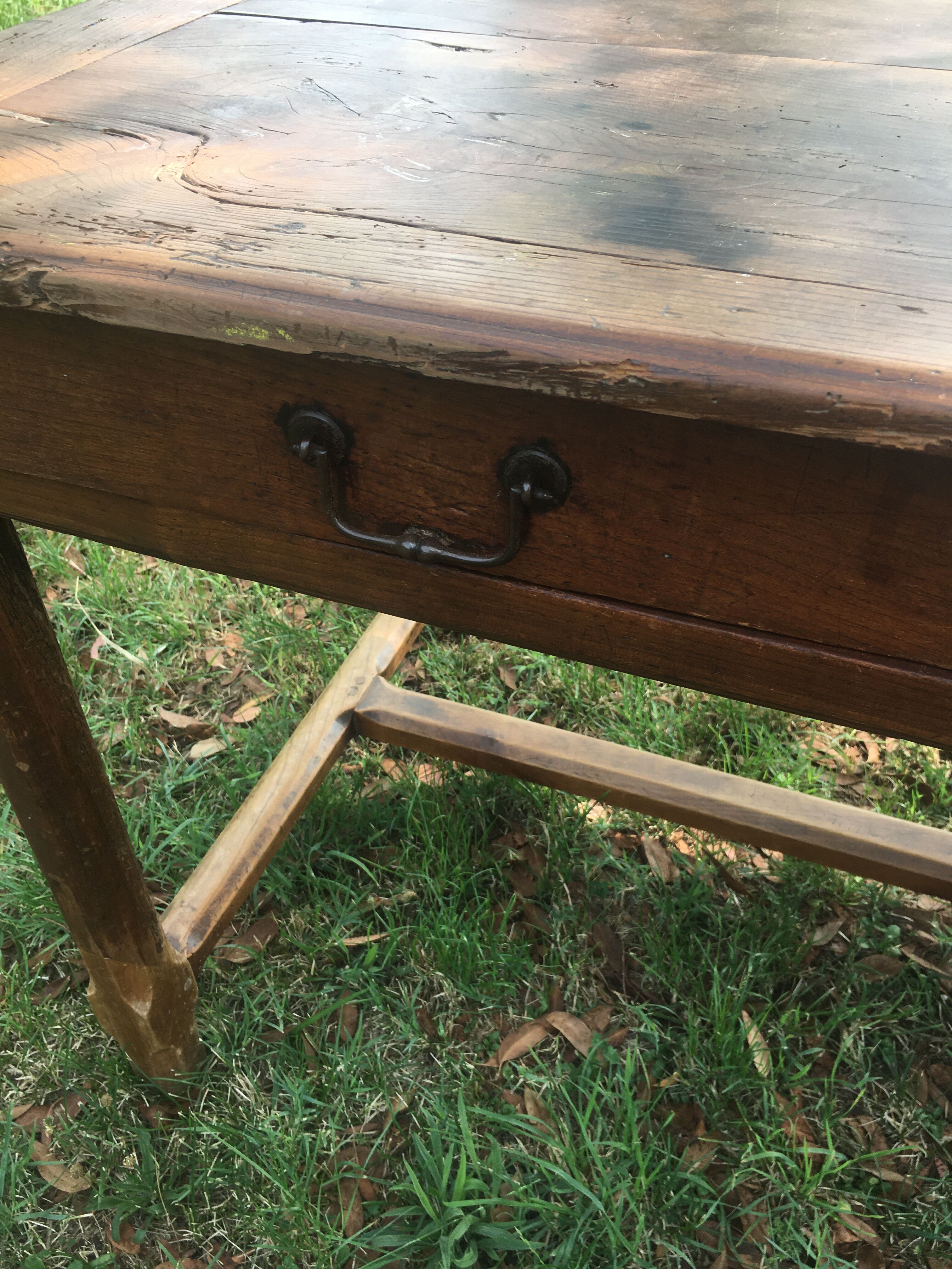 Kitchen farmhouse table in oak and chestnut eighteenth with two drawers 196/87-78h