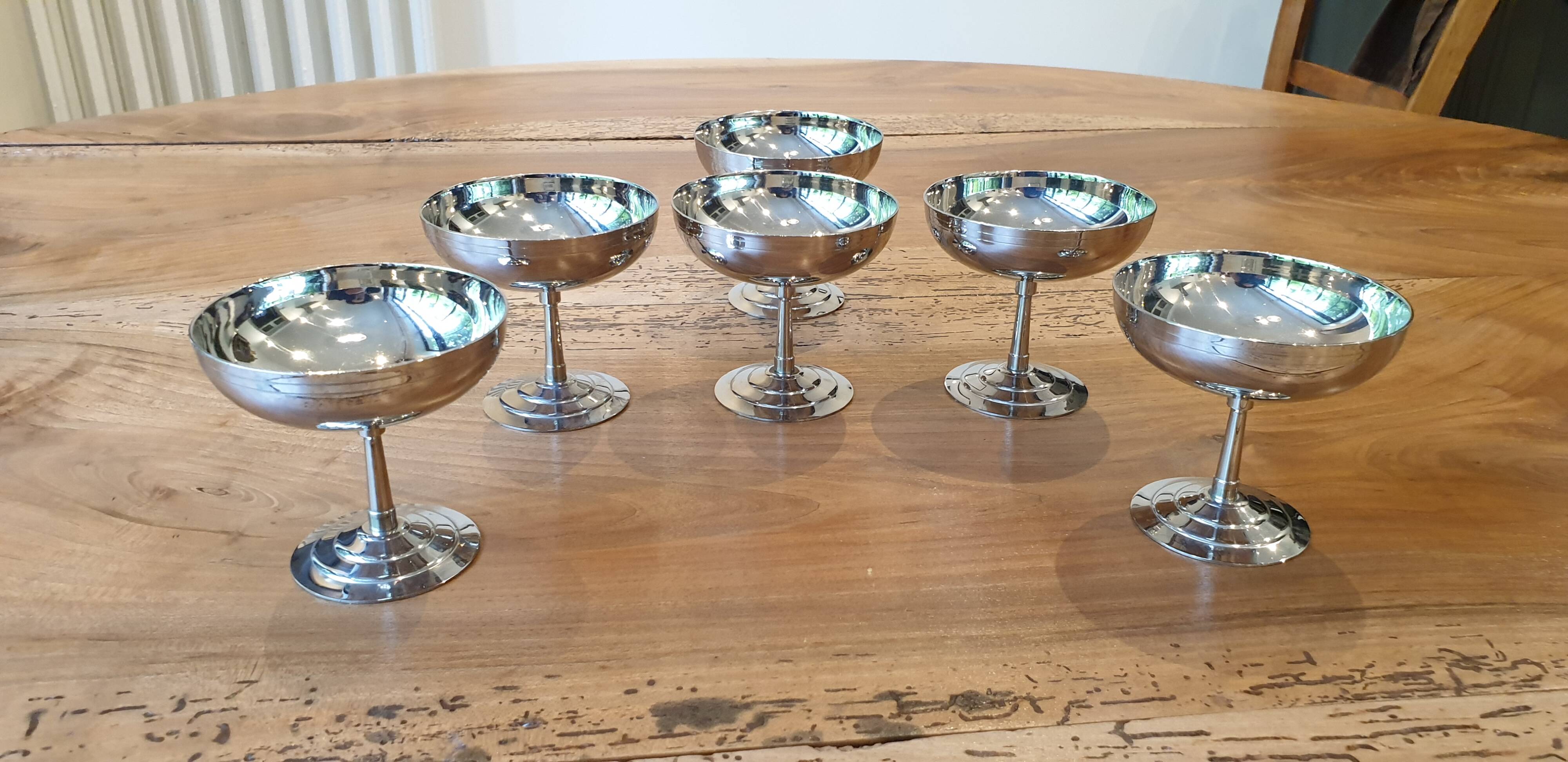 6 Rémi Letang stainless steel ice cream cups, 1970s