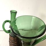 Pitcher and bottle in tinted glass and rattan, Italy, 1960s/1970s