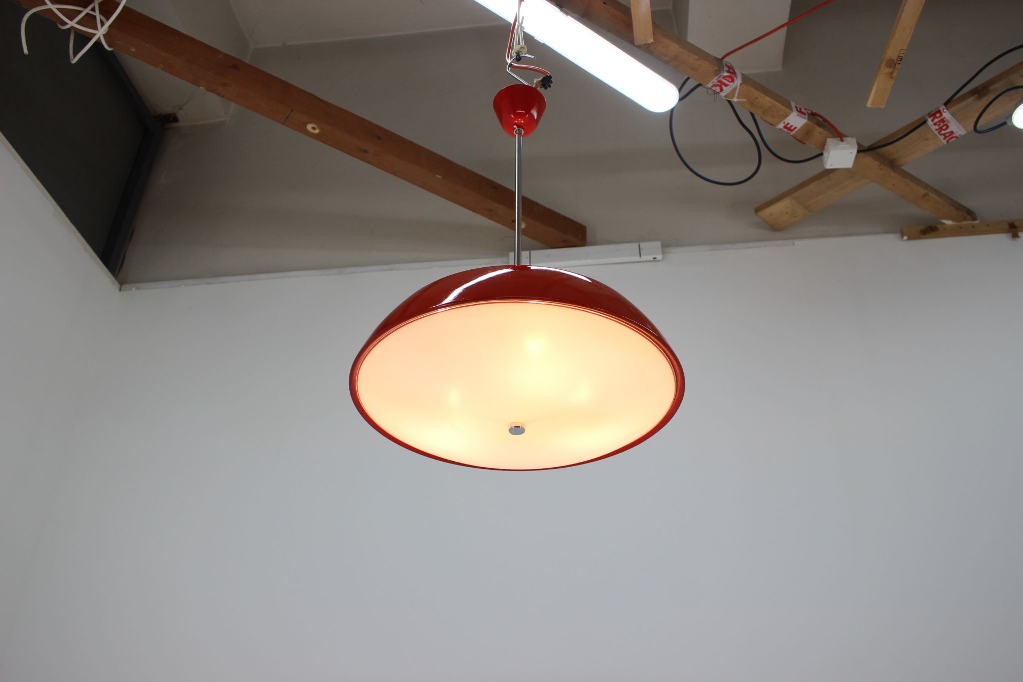 Mid-century red chandelier, Napako, 1970